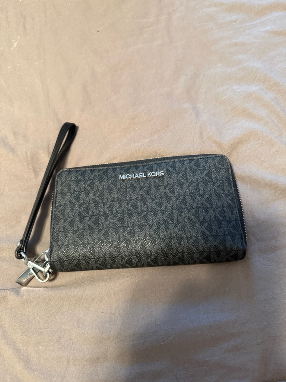 Michael Kors Black MK Logo Zip Wristlet with Detachable Strap